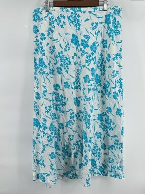 CATO's Women's Linen Blend Maxi/Midi  Skirt with Teal Floral Print Size 18/20W